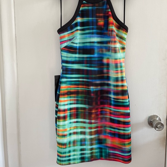 New BEBE Back Cut Out Animal Print Neon Dress - Picture 3 of 11